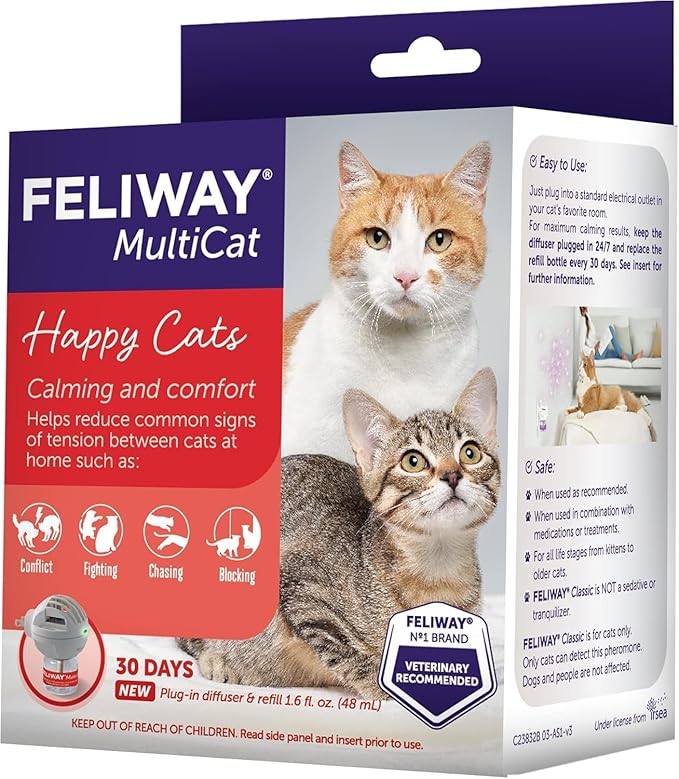 FELIWAY MultiCat Calming Pheromone Diffuser: 1 Diffuser & 2 Refills (60 Days)-PawvioPets