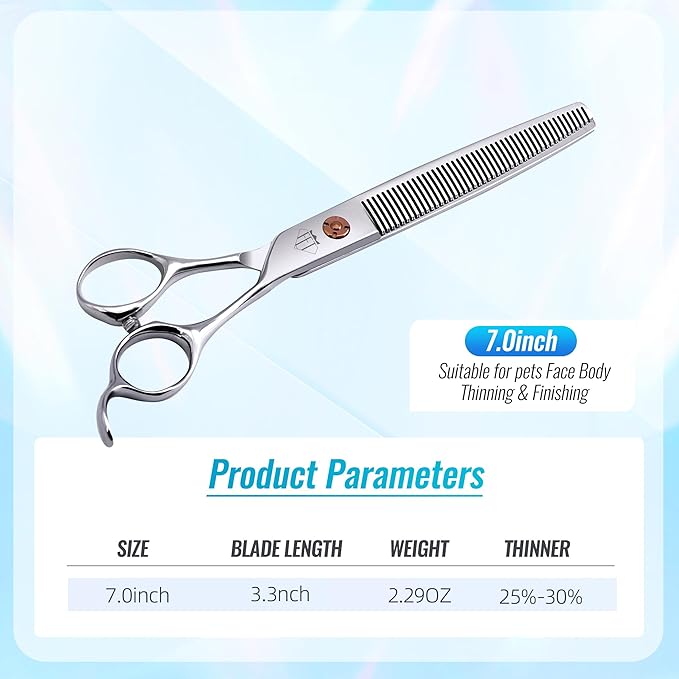 Dog Grooming Scissors: 7 inch Pet Thinning Shears Made Of Japanese 440c Advanced Stainless Steel Professional Grooming Scissors for Dogs Cats and Other Pets-PawvioPets