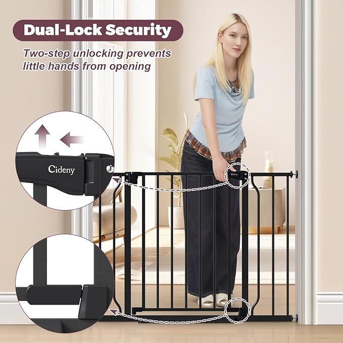 29"-40" Baby Gate for Stairs, Auto Close Stroller Friendly Dog Gate Indoor for Doorways, Pressure Mounted Baby Gate, Easy Walk Through Gate for Children & Pets, Black-PawvioPets