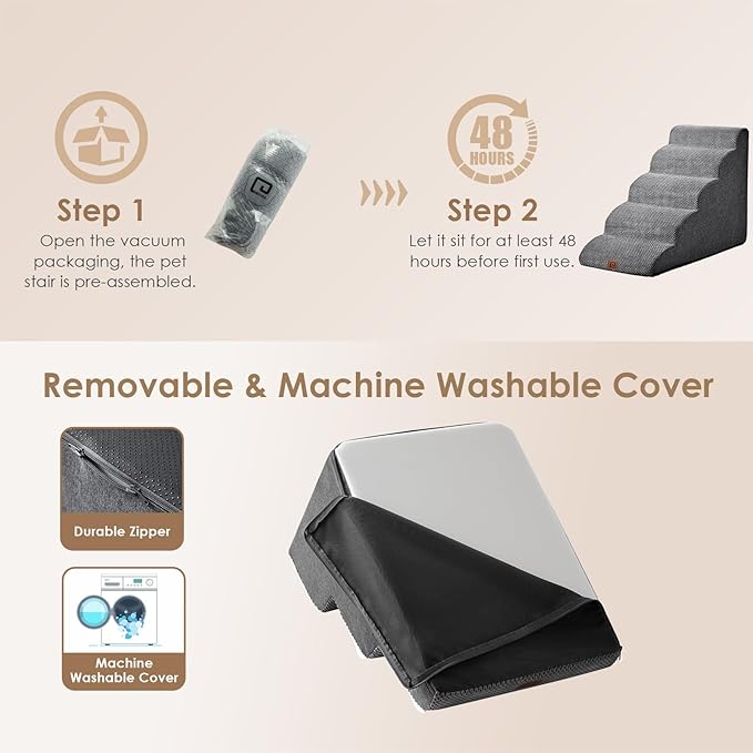 EHEYCIGA Curved Dog Stairs Ramp for High Beds 19.7" H, 4-Step Dog Steps for Small Dogs and Cats, Pet Stairs for High Bed Climbing, Non-Slip Balanced Pet Step Indoor, Grey-PawvioPets