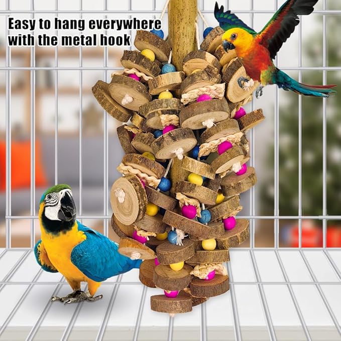 Extra Large Bird Parrot Toys- 19.7 inch Multicolored Natural Wooden Block Parrot Chewing Toy Suggested for Macaws cokatoos, African Grey and a Variety of Amazon Parrots. (Large Size)-PawvioPets