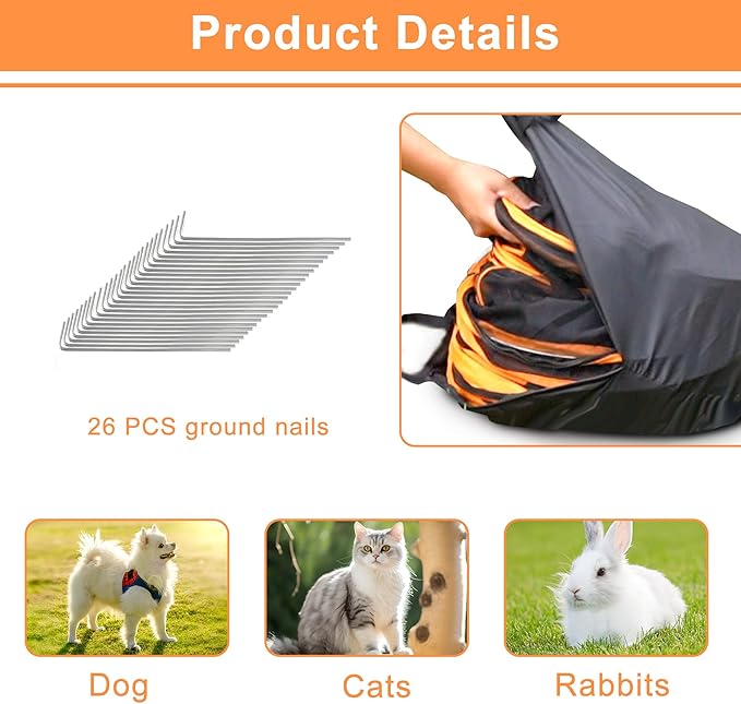 7 in 1 Outdoor Cat Enclosure, Foldable Pop-Up Mesh Playpen Tunnel for Pet Run, Foldable Outside Enclosed Tent Cage for Small Dogs, Rabbit and Other Animals-PawvioPets