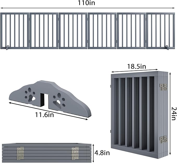 Dog Gate for Stairs 37-110" Wide, Fully Assembled Foldable Dog Gates for Doorways House, Freestanding Pet Gates for Dogs, Doogie Puppy Fence Gate-PawvioPets