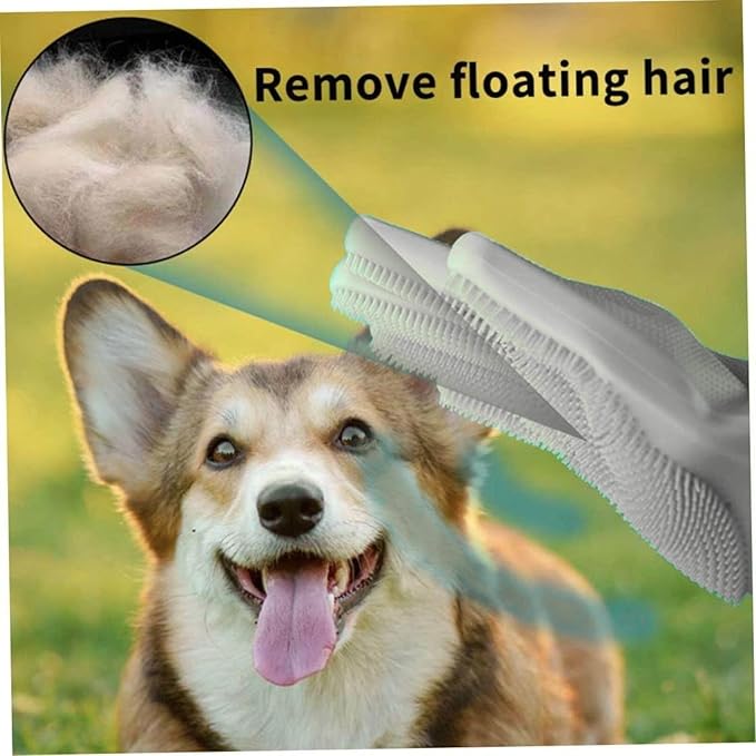 Dog Washing Gloves, Pet Grooming Gloves with Soft Brushes, Bathing and Massaging for Dogs and Cats, Silicone Heat Resistant Cleaning Gloves with High-Density Teeth (Gray)-PawvioPets