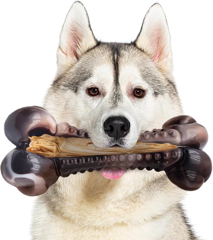 Dog Chew Toys for Aggressive Chewers, Tough Chew Toys for Dogs Large Small Medium, Indestructible Dog Bone Toy For Chewer, Durable Nylon for Puppy Dogs Teething Toy to Keep Them Busy,Beef Flavor Gift-PawvioPets