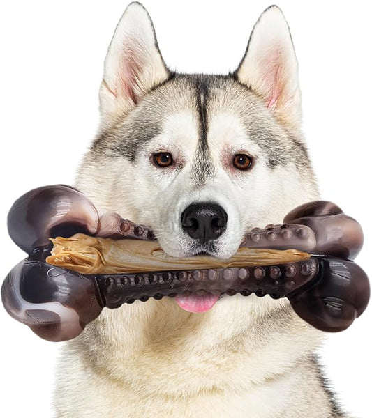Dog Chew Toys for Aggressive Chewers, Tough Chew Toys for Dogs Large Small Medium, Indestructible Dog Bone Toy For Chewer, Durable Nylon for Puppy Dogs Teething Toy to Keep Them Busy,Beef Flavor Gift-PawvioPets
