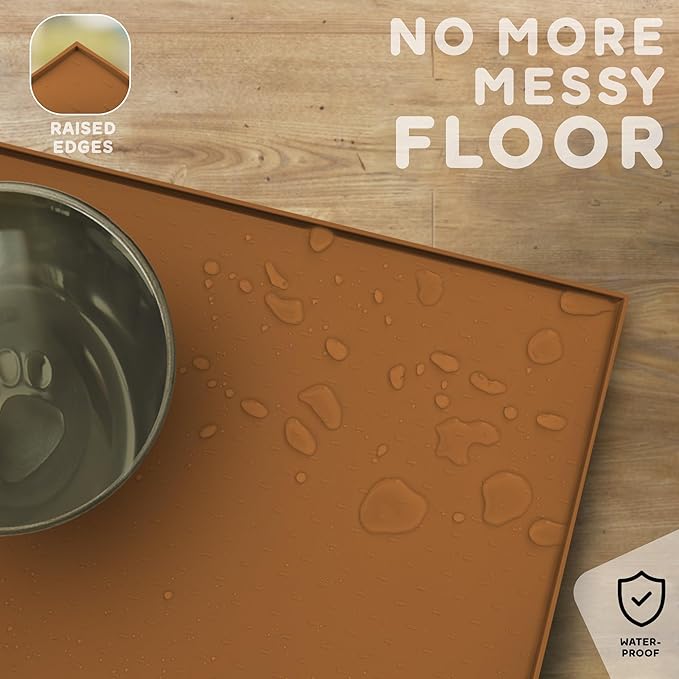 Dog Food Mat - Raised Edges Dogs Mat for Food and Water Prevent Spill, Waterproof Cat Food Mats Protect Floors, Easy Clean Dog Bowl Mats for Food and Water, Silicone Pet Food Tray-PawvioPets