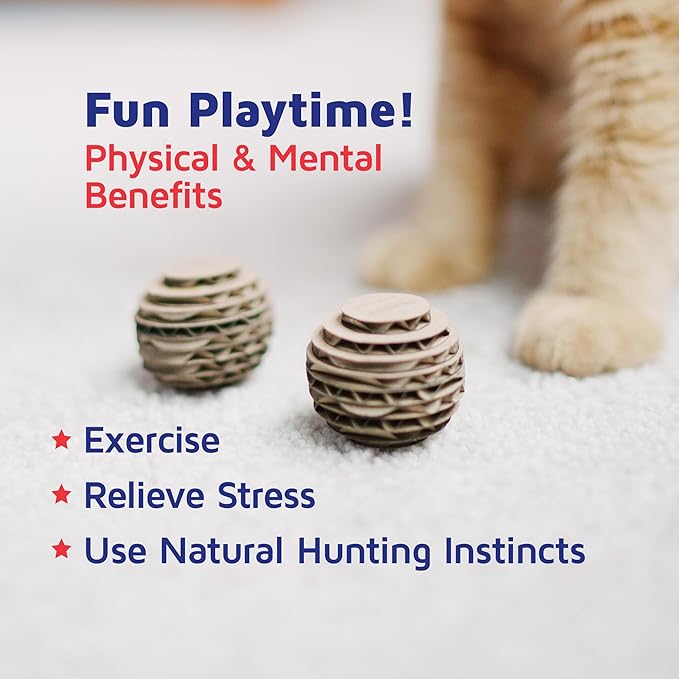 Cat Ball Toys by Americat – Made in USA – Safe Cardboard Cat Toys – for Interactive and Independent Play, Exercise & Stress Relief for All Breeds & Ages (Pack of 3 Round Balls)-PawvioPets
