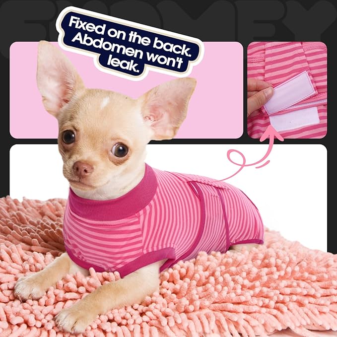 FUAMEY Recovery Suit for Dogs Post-Surgery,Dog Surgery Suit Female Spay Dog Onesie for Surgery Female Collar Cone Alternative Surgical Shirt,Male Dog Neuter Suits Rose Stripes XS-PawvioPets