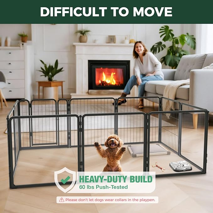 FXW Homeplus Unleashed Indoor Dog Playpen - Stress-Free and Safe Play, Heavy Duty 24 Inch 5 Acrylic Panels + 5 Wire Panels Dog Pen for Puppy and Small Dogs, Black│Patented-PawvioPets