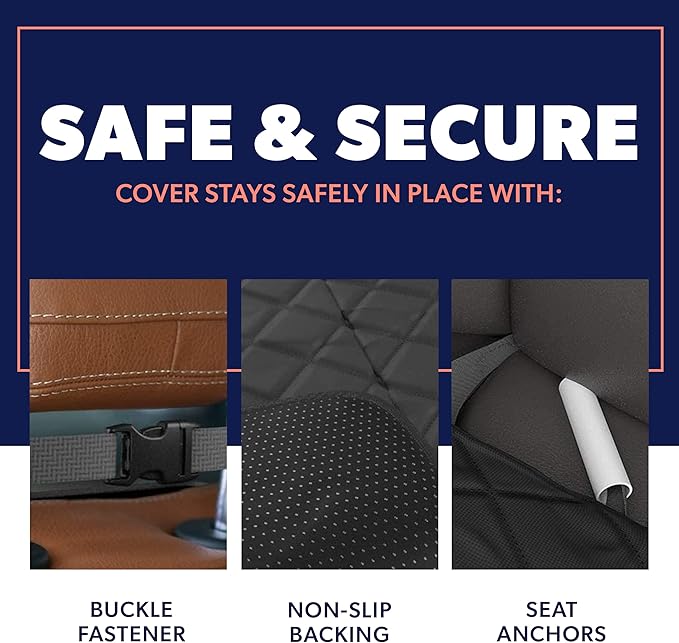 Active Pets Dog Car Seat Cover, Waterproof Front Seat Protector for SUV Truck Sedan, Pet Safety Travel Comfort System with Universal Fit, Black-PawvioPets