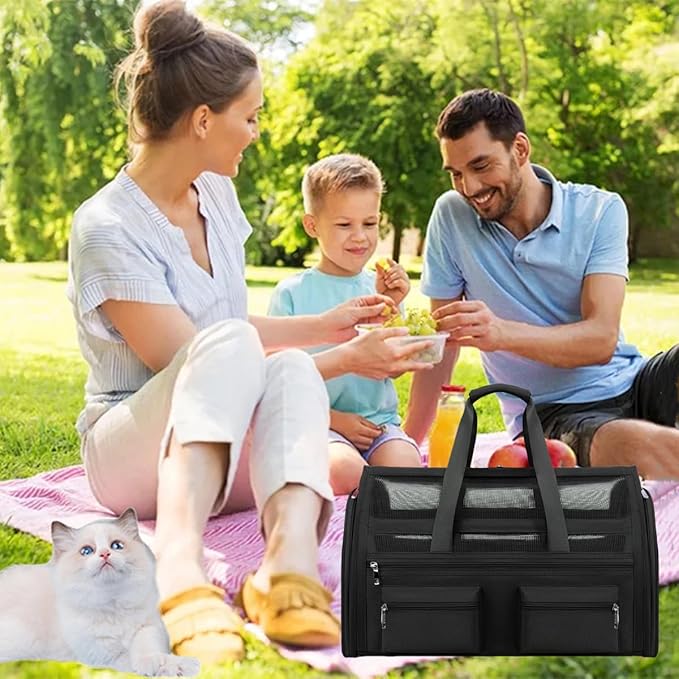 Cat Carrier Bag,Soft Sided Ventilated Pet Carrier for Small Dog Airline Approved Travel Puppy Carrier with Breathable Mesh, Foldable Portable for Outdoor Car-PawvioPets
