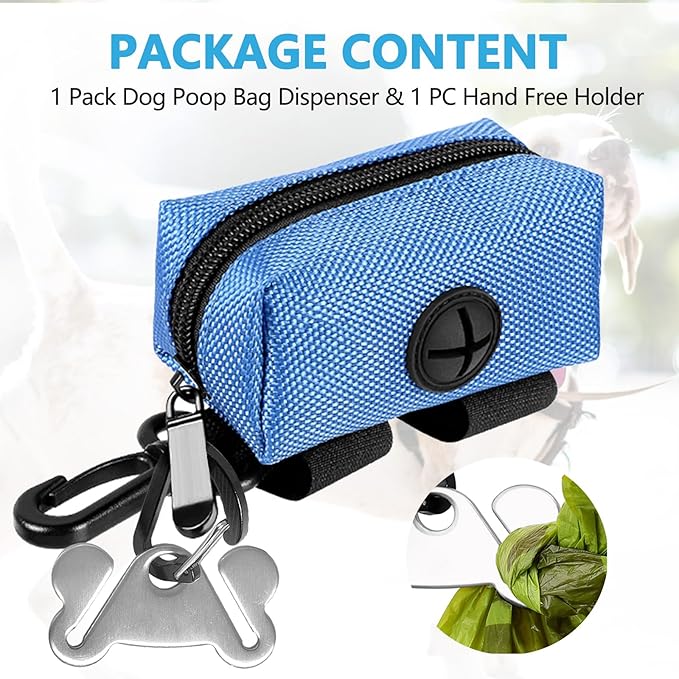 Dog Waste Bag Dispenser Pet Poop Bags Holder for Doggie Waste Bags Dispensers Soft Fabric Zipper Small Doggy Puppy Pouch for Leash Accessory Attachment with Carrier,Blue-PawvioPets