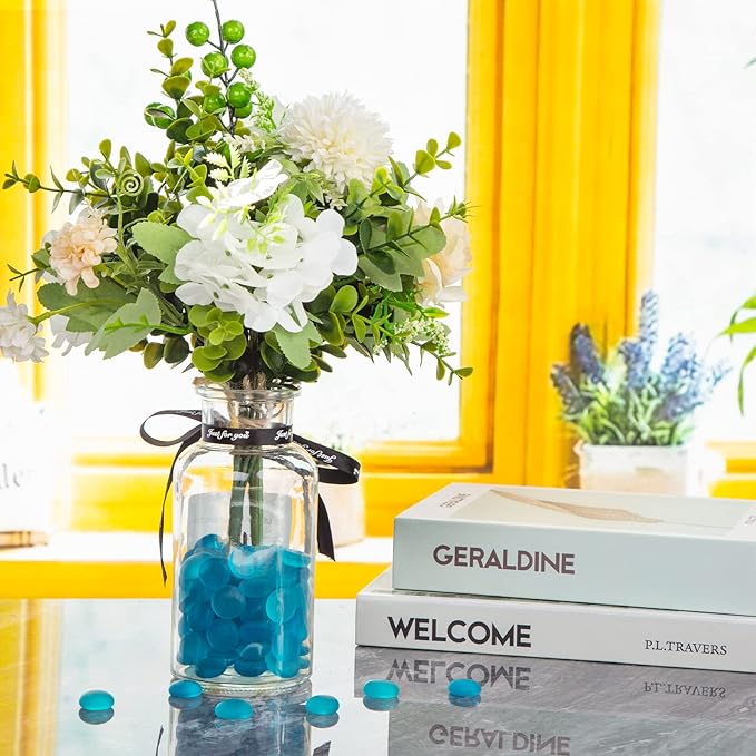 FUTUREPLUS 1LB Frosted Flat Marbles, Blue Glass Pebbles Beads Vase Fillers Decorative Fish Tank Aquarium Rocks for Centerpieces Table Decor-PawvioPets