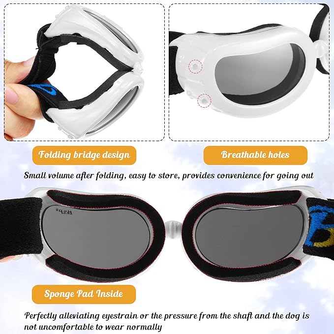 Frienda Dog Helmet and Goggles, UV Protection Doggy Sunglasses and 4 Inch Padded Puppy Motorcycle Helmet Adorable Dog Goggles with Adjustable Belt for Small Dogs Puppy Riding(White,S)-PawvioPets