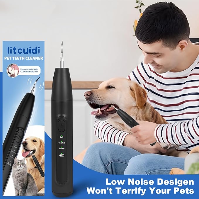 Dog Tooth Brushing Kit,Dogs Teeth Cleaning Kit with Light,3 Modes Doggie Plaque and Tartar Remover for Teeth,Low Noise Dog Teeth Cleaner and Dental Care, Black1-PawvioPets