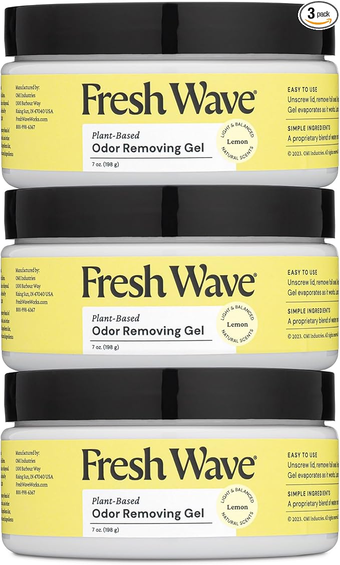 Fresh Wave Lemon Odor Removing Gel, 7 oz., Pack of 3 - Safer Odor Absorbers for Home, Natural Plant-Based Odor Eliminator, Every 7 oz. lasts 15-30 Days, For Cooking, Trash & Pets-PawvioPets