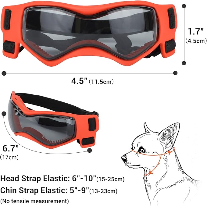 Dog Goggles Dog Sunglasses for Small Breed UV Protection Windproof with Adjustable Head Straps Chin Straps for Ride Car/Hiking Travel/On Beach-Orange-PawvioPets