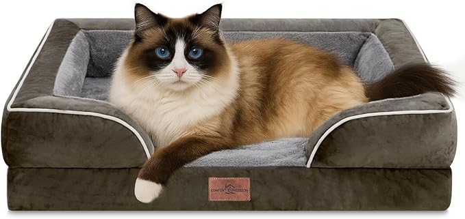 Comfort Expression Small Dog Beds Waterproof Cat Beds Orthopedic Foam Sofa Beds for Small Dogs Comfy Pet Bed with Washable Removable Cover & Non-Slip Bottom(XX-Small,Dark Green)-PawvioPets