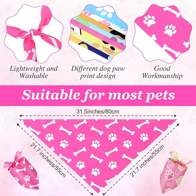 Abbylike 50 Pcs Paw Print Dog Bandanas Bulk Soft Triangle Scarves for Pets Party Costume Doggie Walking Photo Props Bibs for Pets Shops Adoption Events Halloween Party Gifts(31.5 x 21.7 x 21.7 Inch)-PawvioPets