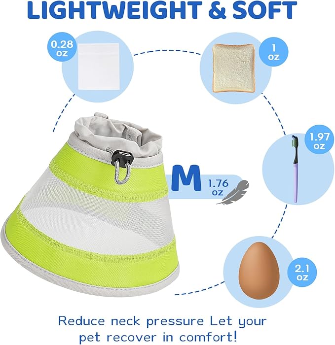 Breathable Air Mesh Cat Cone Collar Soft to Stop Licking, Adjustable, Foldable Lightweight Kitten Cones After Surgery Recovery for Cats & Kittens (Yellow Green,M)-PawvioPets