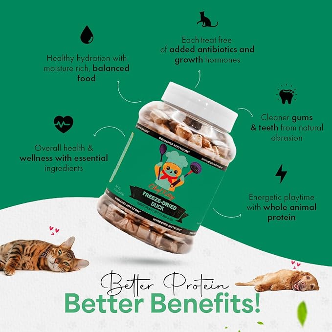 Freeze-Dried Duck Treats for Cats & Dogs – 100% Human Grade, Single Ingredient, High-Protein, Healthy Snack – No Additives or Preservatives – 3.0oz - Inspected & Tested in USA-PawvioPets