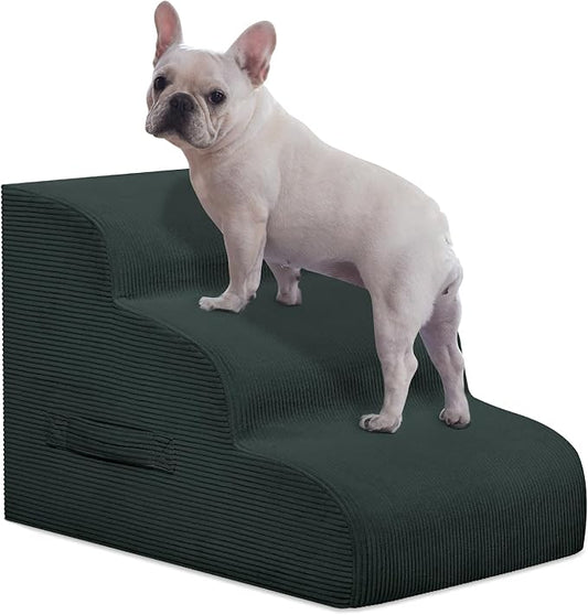 Dog Stairs Steps for High Bed, 3 Steps Pet Steps for Small Dogs Non-Slip Removable Washable Cover Ramp for Indoor Outdoor Car Couch Sofa, Dark Gray-PawvioPets