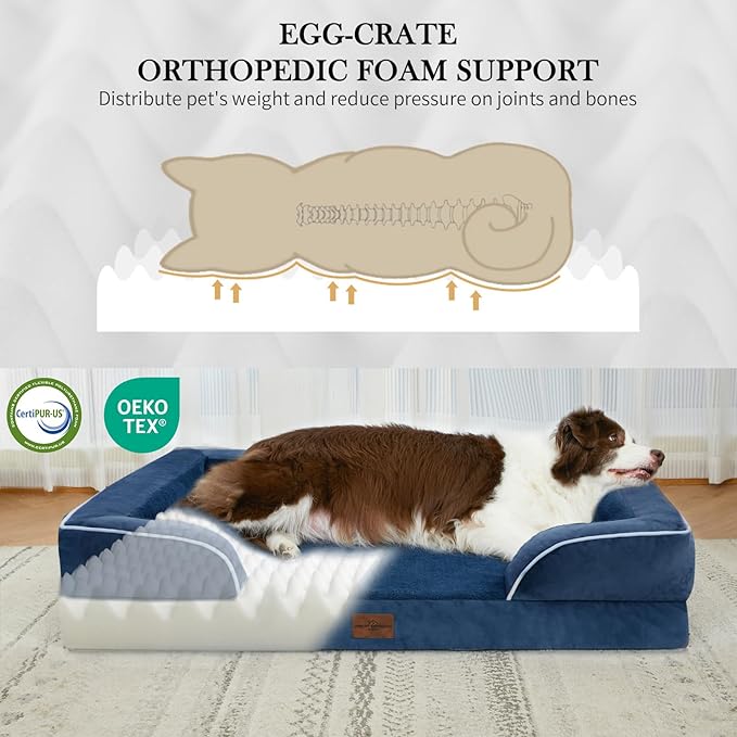 Comfort Expression Small Dog Beds Waterproof Orthopedic Foam Dog Sofa Beds for Small Dogs Comfy Pet Bed with Washable Removable Cover & Non-Slip Bottom(X-Small,Navy Blue)-PawvioPets