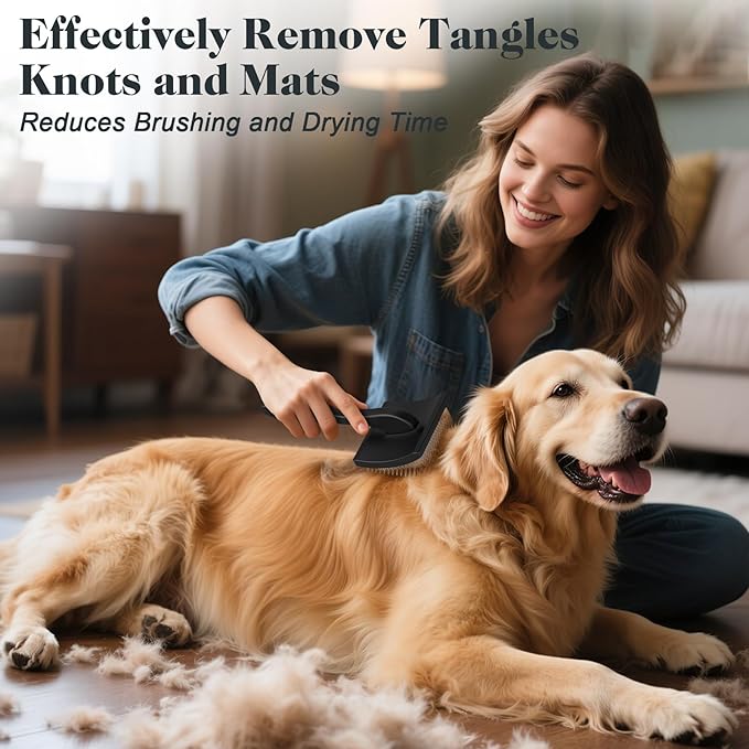 2PCS Slicker Brush for Dogs & Pet Comb,Professional Dog Grooming Brush (Goldendoodles,Poodles,Labradoodles) with Extra Long Pins to Effectively Remove Tangles, Knots and Mats (Black)-PawvioPets