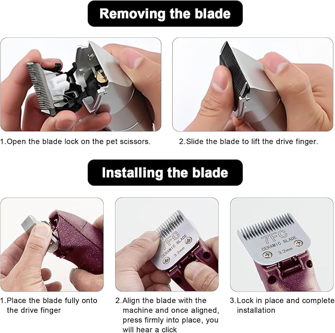 Detachable Pet Dog Clipper Blades, Compatible with Size-7FC Cut Length 1/8"(3.2mm), Most Oster A5, KM Series Clippers,Made of Stainless Steel Blade 2Pack-PawvioPets