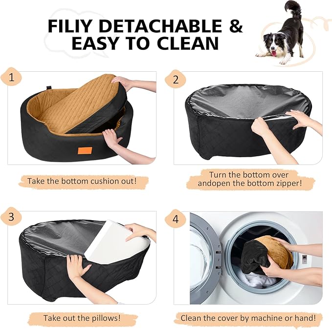 Dog Car Seat for Medium & Large Dogs up to 55 lbs, Elevated Booster Seat with Anti-Slip Base, Detachable & Machine-Washable Pet Car Bed for SUV/Sedan (Black/Brown)-PawvioPets