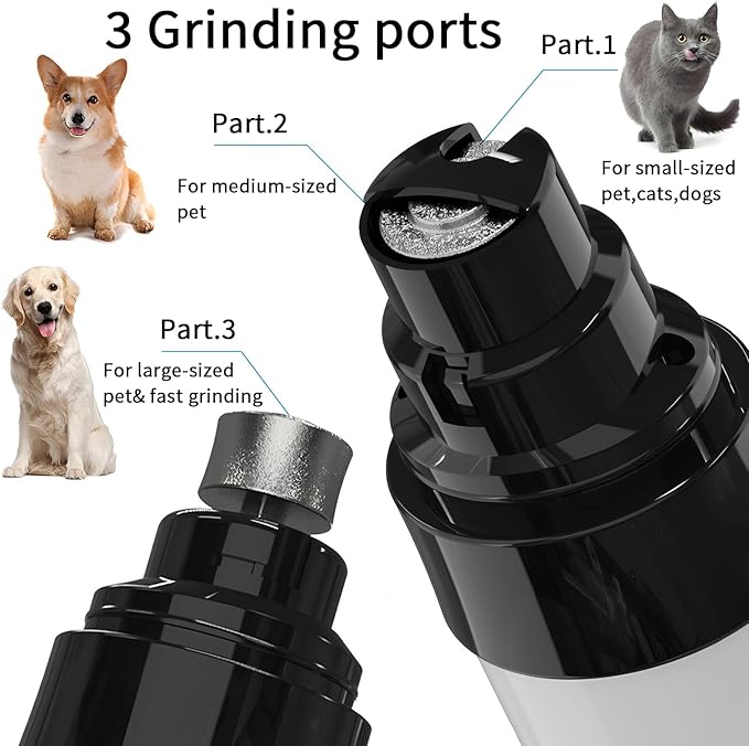 Electric Dog Nail Grinder - USB Rechargeable Electric Nail Trimmer with 3 Diamond Grinding Heads for Small to Large Dogs & Cats-PawvioPets