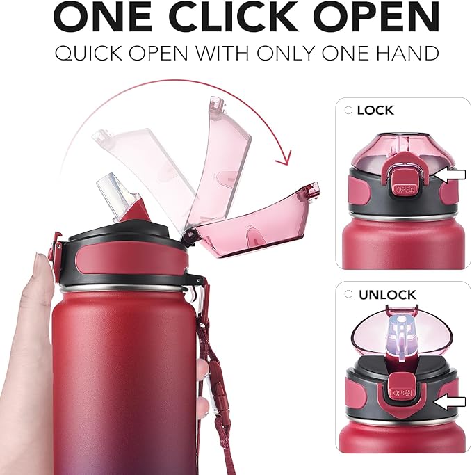 Enerbone 32 oz Insulated Water Bottle, Stainless Steel Bottle with Carrying Strap, Double-Wall Vacuum Insulation Design, Leakproof Sports Bottle with Straw, Keep Drinks Cold or Hot for Hours-PawvioPets