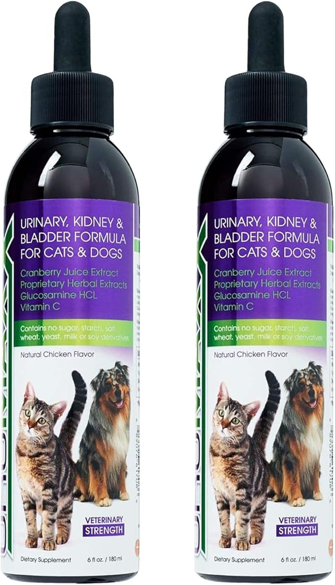 Cat & Dog Urinary Tract Treatment, Bladder & Kidney Support for Dogs and Cats, Powerful Yet Gentle Pet Care, with Liquid Cranberry & Glucosamine, Chicken Flavor, 6 oz Bottle, 2 Pack-PawvioPets