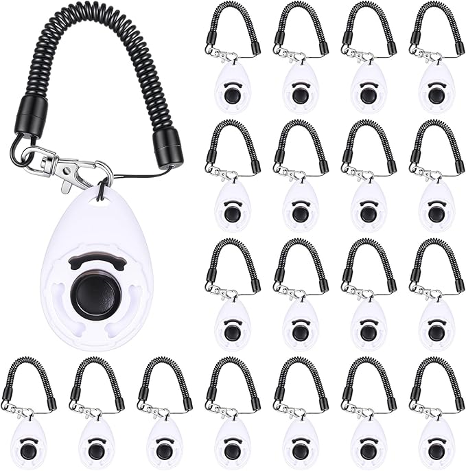 Frienda 18 Pieces Dog Training Clicker, Pet Behavioral Training Clickers with Wrist Strap for Dogs Cats Puppy Birds Horses (White)-PawvioPets