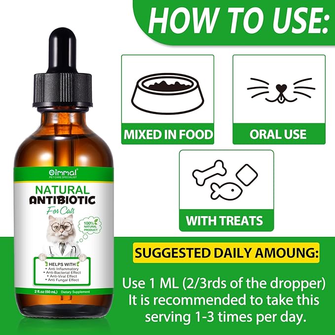 Antibiotics for Cats, Cat Antibiotics for Injections, Natural antibiotic for Cat Immune & Allergy Relief, Cough Relief, Yeast Injection, UTI Treatments, Cats Antibiotics, 60ML-PawvioPets