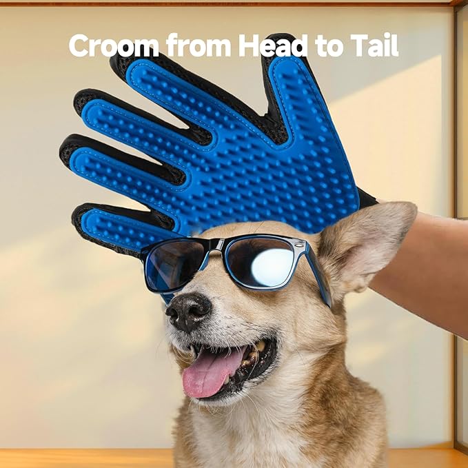 2-in-1 Pet Grooming Glove & Fabric Hair Remover - Reusabie, Silicone Massage Bristles,Static Adhesion for Quiuck Shedding Control,Safe for Dogs & Cats（Big）-PawvioPets