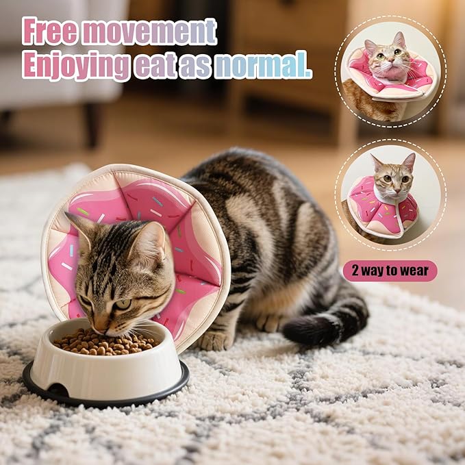 Cat Cone Collar Soft, Adjustable Cat Recovery Collar to Stop Licking After Surgery Protective E Collar for Cats Small Dogs, Dounut S-PawvioPets