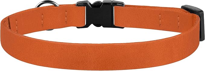 Breakaway Cat Collar Leather with Removable Bell - 13 Colors Available - Soft Adjustable Girl Boy Safety Lightweight Pet Kitten Collars Pink Brown Blue Green Red Orange Black (Orange)-PawvioPets