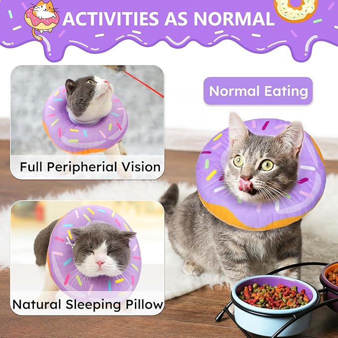 Cat Cone Collar Soft, Cat Recovery Collar for Wound Healing Cute Donut Adjustable Kitten Cones to Stop Licking Comfortable Lightweight Neck Elizabethan Collars for Kittens After Surgery-PawvioPets