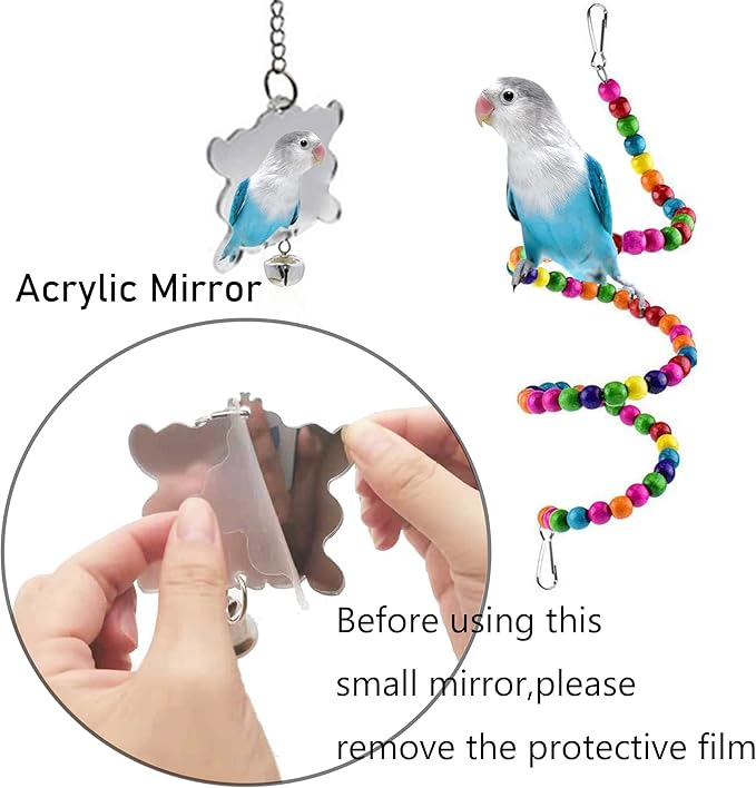 Bird Parakeet Cockatiel Toys, ESRISE Parrots Cage Hammock Swing Climbing Ladders Wooden Perch Chewing Toy for Budgerigar, Conures, Love Birds, Budgies-PawvioPets