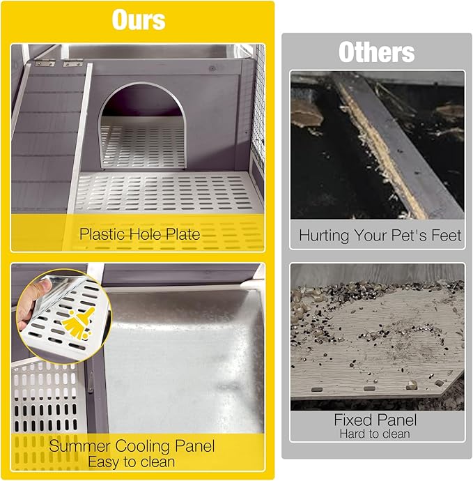 Aivituvin Wooden Guinea Pig Cages Indoor with Removable Stand, Anti Chewing Rabbit Hutch with Ramp and Wire Mesh, 2 Story Small Animals House Habitat with Pull Out Tray (Gray&Purple)-PawvioPets