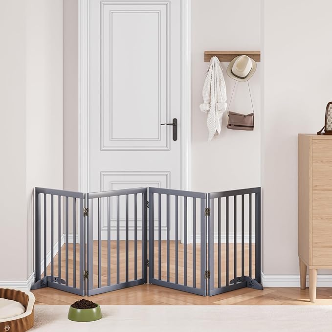 Dog Gates for Doorways 74-Inch Wide Freestanding Pet Gates for Dogs 24-inch Tall Dog Gates Indoor Stair House-PawvioPets