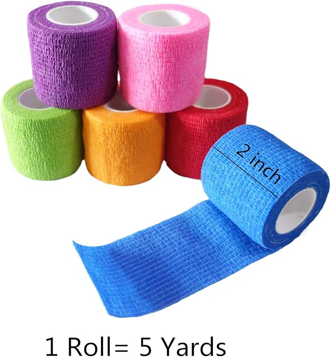 6 Pack 2" x 5 Yards Self Adhesive Bandage Wrap Breathable Cohesive Vet Wrap for Pets, Elastic Self-Adherent Tape for Sports, Wrist, Ankle (Mixed Colors)-PawvioPets