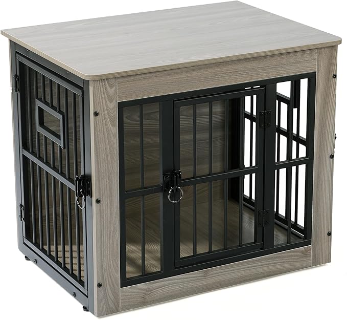 Gardner Pet Dog Crate Furniture for Small Dog, 27.2 Inches Dog Kennel Indoor, Wooden Dog Cage End Table, Heavy Duty Dog Crates, Rustic Grey-PawvioPets