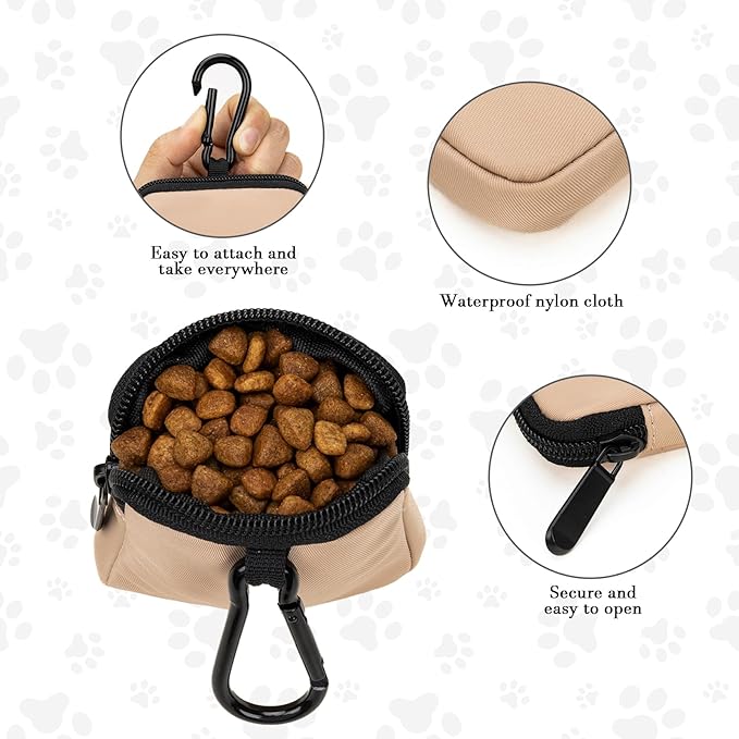 Dog Treat Pouch 2 PCS, Waterproof Small Dog Treat Bag for Leash, Hands Free Puppy Walking Bag with Carabiner, Pet Poop Bag Holder for Pet Puppy Travel or Outdoor Use, Zipper Closure to Avoid Spilling-PawvioPets