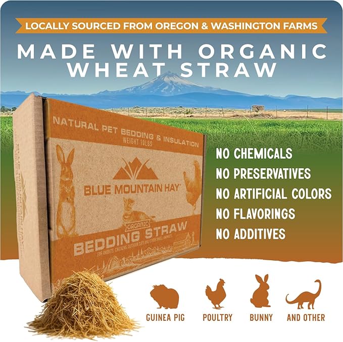 Blue Mountain Hay | Organic Bedding Straw (5 lb) | Natural Pet Bedding & Insulation for Rabbits, Guinea Pigs, Goats, Chickens, Stray & Feral Cats, and Small Animal Shelters-PawvioPets