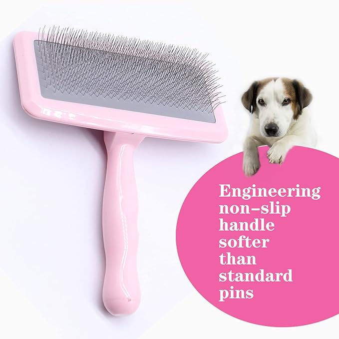Air Cushion Slicker Brush for Dogs Cats,Soft Pin Shedding Brush for Short Haired Dog,Cat, Pet Grooming Wire Brush for Thin Curly Matted Tangled Hair,14mm(0.55"),Pink-PawvioPets