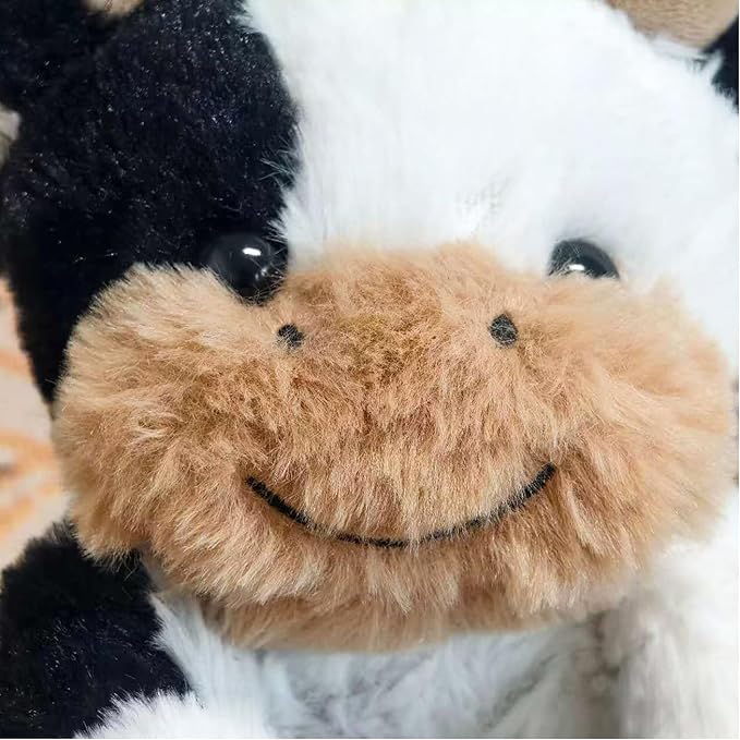 Black and White Cow Weighted Stuffed Animal 20cm/7.87in Cute Sitting Cow Plush Toy with Smile Soft Fluffy Small Farm Plushie for Kids Adults Birthday Festival Gift Bed Home Office Decor Toys-PawvioPets
