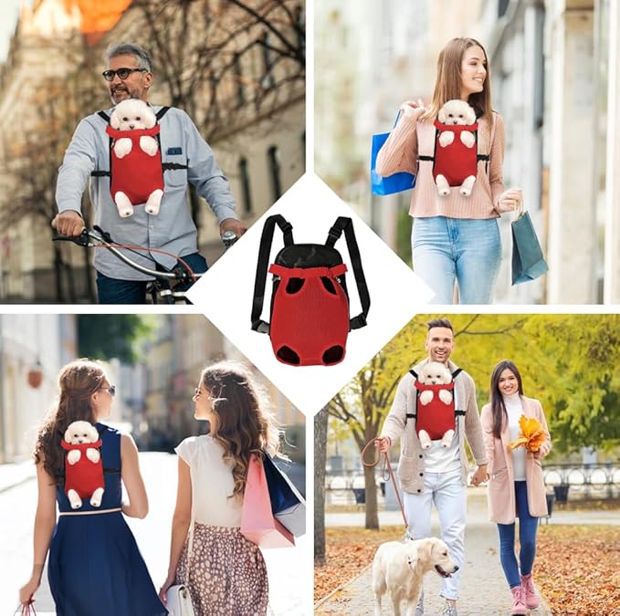 FEimaX Dog Carrier Backpack Pet Legs Out Front Cat Travel Bag, Adjustable Puppy Backpacks Carriers Hands-Free for Small Medium Dogs Cats Hiking Traveling Camping Daily Walking (Medium, Red)-PawvioPets